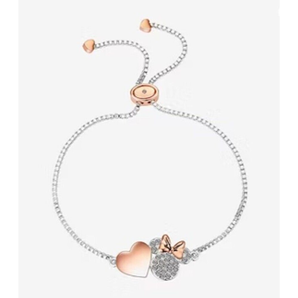 Disney Minnie 8.5" Pure Silver Over Brass Bolo Charm Bracelet-Box-NWT